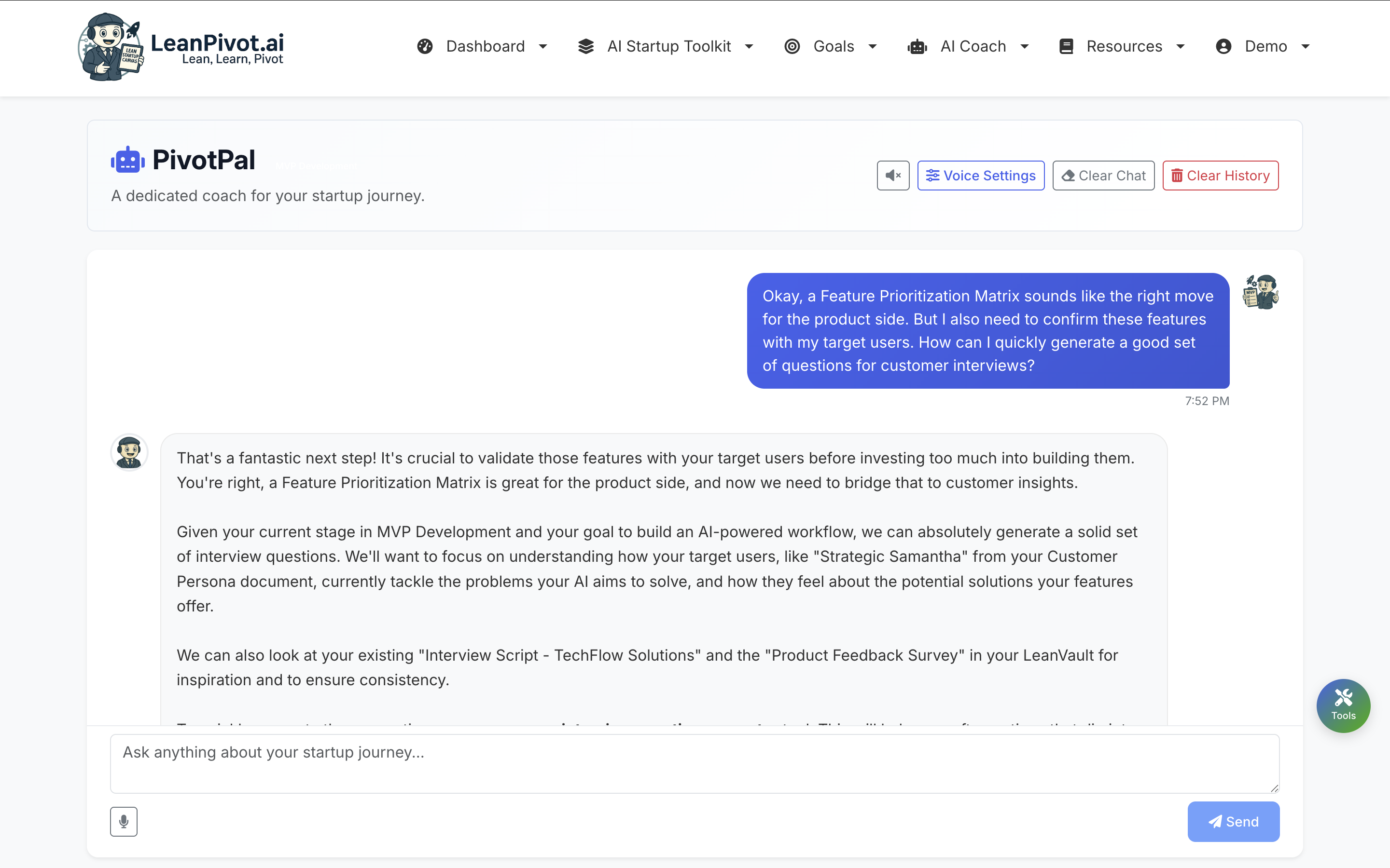 PivotBuddy Chat Interface